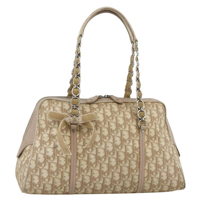 Christian Dior Trotter Romantic Chain Shoulder Bag PVC Beige Silver Auth BAZ524A
