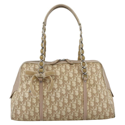 Christian Dior Trotter Romantic Chain Shoulder Bag PVC Beige Silver Auth BAZ524A - 0