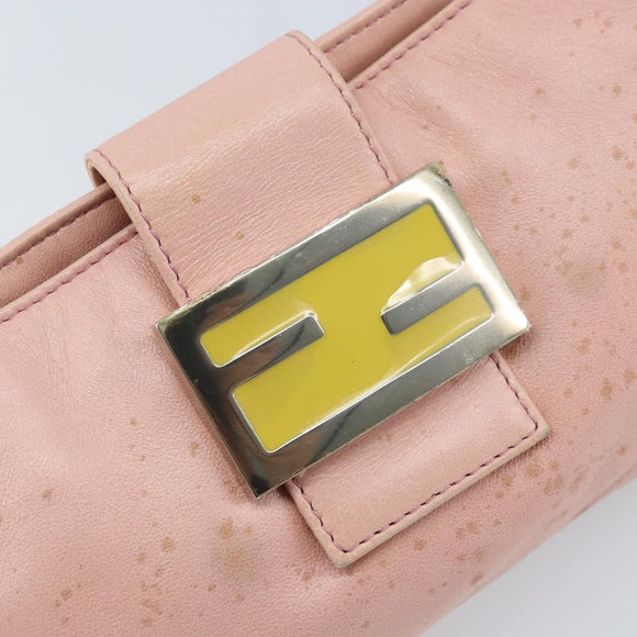 FENDI Mamma Bucket Shoulder Bag Leather Pink Silver Auth BAZ529