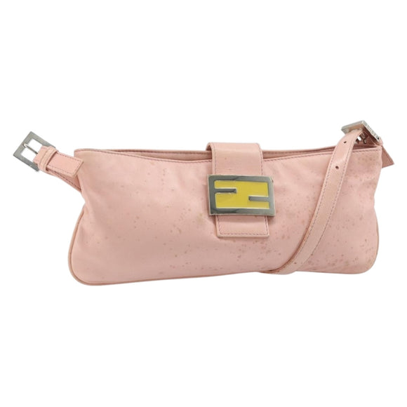 FENDI Mamma Bucket Shoulder Bag Leather Pink Silver Auth BAZ529