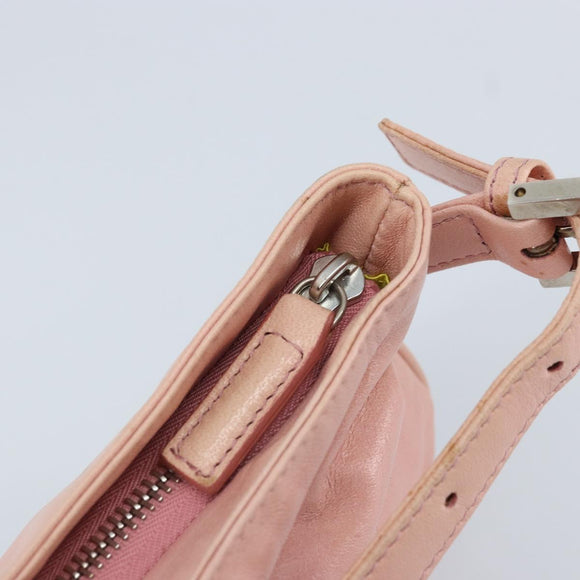 FENDI Mamma Bucket Shoulder Bag Leather Pink Silver Auth BAZ529