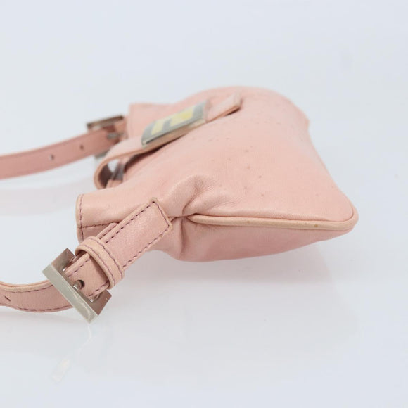 FENDI Mamma Bucket Shoulder Bag Leather Pink Silver Auth BAZ529