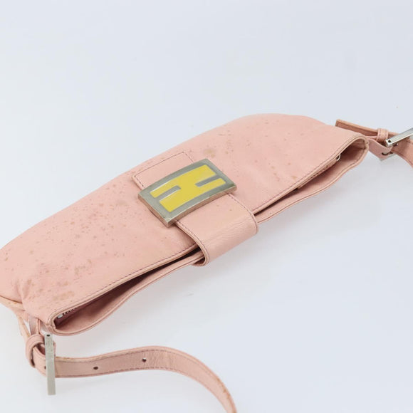 FENDI Mamma Bucket Shoulder Bag Leather Pink Silver Auth BAZ529
