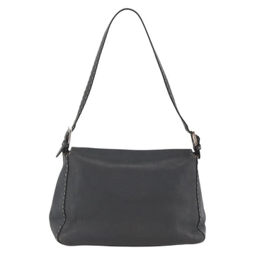 FENDI Selleria Mamma Baguette Bag Leather Silver Charcoal Gray Auth BAZ530A - 0