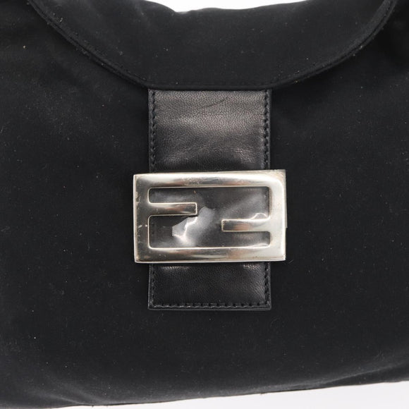 FENDI Mamma Baguette Shoulder Bag Nylon Black Silver Auth BAZ531