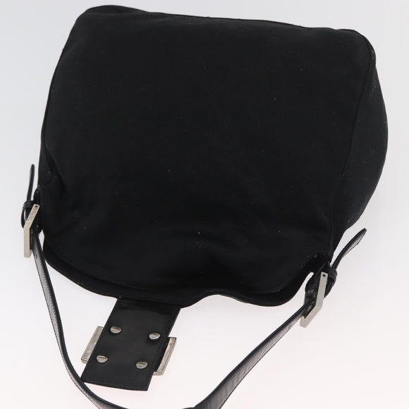 FENDI Mamma Baguette Shoulder Bag Nylon Black Silver Auth BAZ531