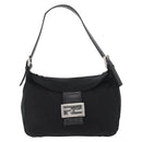 FENDI Mamma Baguette Shoulder Bag Nylon Black Silver Auth BAZ531-13