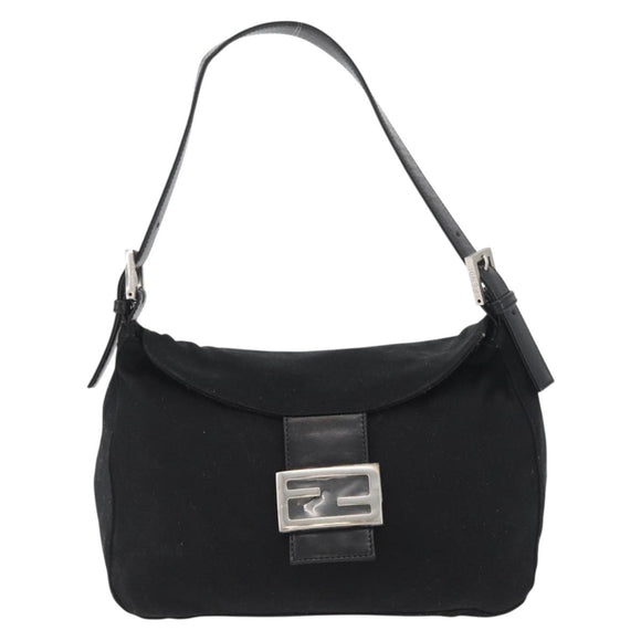 FENDI Mamma Baguette Shoulder Bag Nylon Black Silver Auth BAZ531
