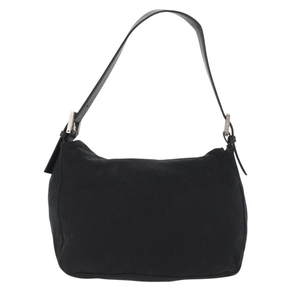 FENDI Mamma Baguette Shoulder Bag Nylon Black Silver Auth BAZ531