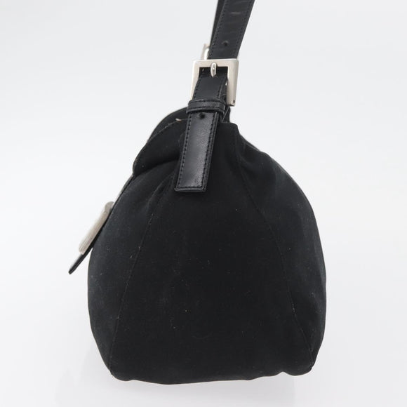 FENDI Mamma Baguette Shoulder Bag Nylon Black Silver Auth BAZ531