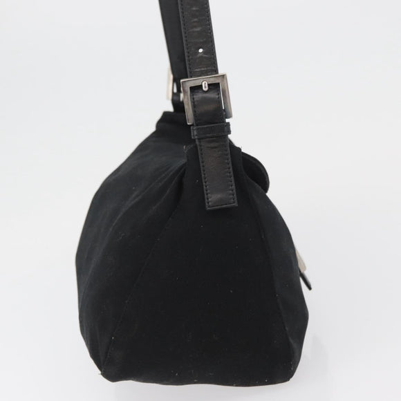 FENDI Mamma Baguette Shoulder Bag Nylon Black Silver Auth BAZ531