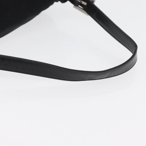 FENDI Mamma Baguette Shoulder Bag Nylon Black Silver Auth BAZ531