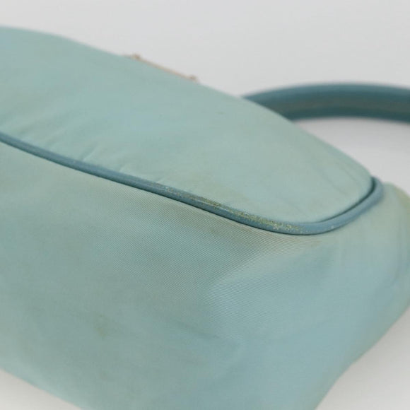 PRADA Shoulder Bag Nylon Leather Light Blue Silver Auth BAZ537