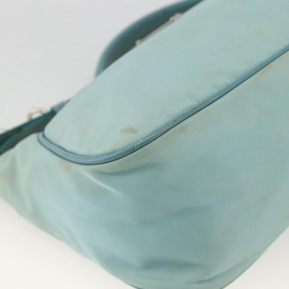 PRADA Shoulder Bag Nylon Leather Light Blue Silver Auth BAZ537