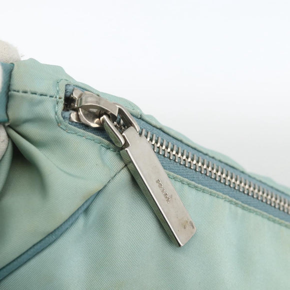 PRADA Shoulder Bag Nylon Leather Light Blue Silver Auth BAZ537