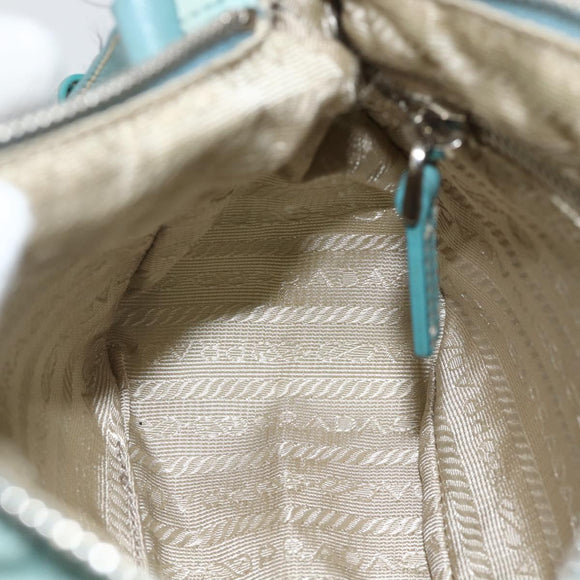 PRADA Shoulder Bag Nylon Leather Light Blue Silver Auth BAZ537