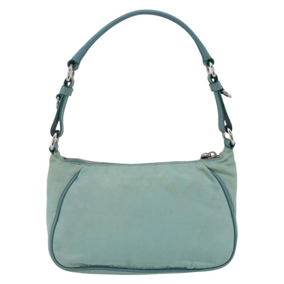 PRADA Shoulder Bag Nylon Leather Light Blue Silver Auth BAZ537