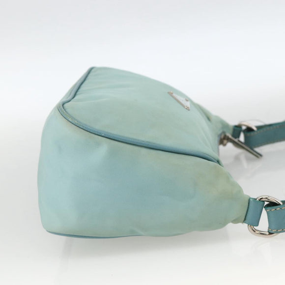PRADA Shoulder Bag Nylon Leather Light Blue Silver Auth BAZ537