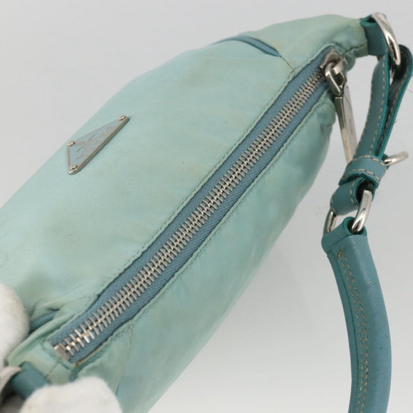 PRADA Shoulder Bag Nylon Leather Light Blue Silver Auth BAZ537