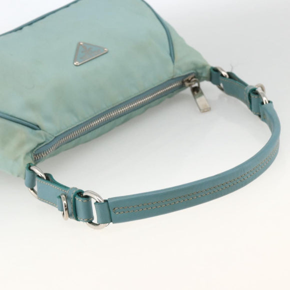 PRADA Shoulder Bag Nylon Leather Light Blue Silver Auth BAZ537