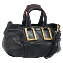 Chloe Etel Hand Bag Leather 2way Black Gold Auth BAZ546-1