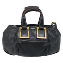 Chloe Etel Hand Bag Leather 2way Black Gold Auth BAZ546-2