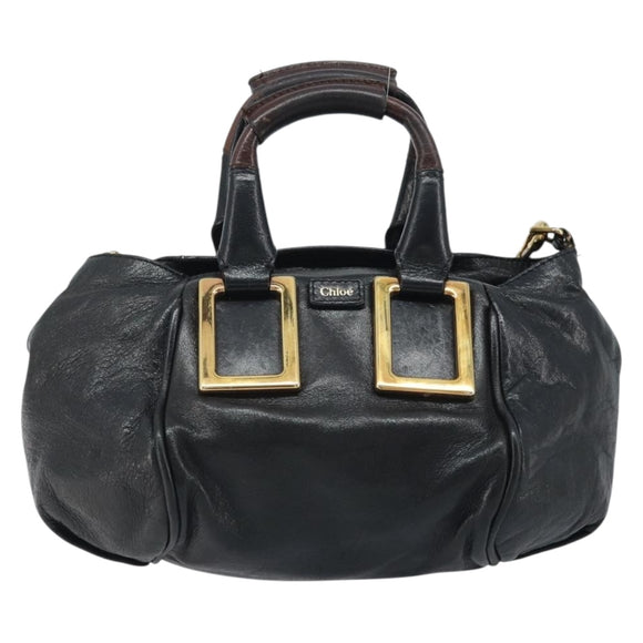 Chloe Etel Hand Bag Leather 2way Black Gold Auth BAZ546