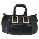 Chloe Etel Hand Bag Leather 2way Black Gold Auth BAZ546-3