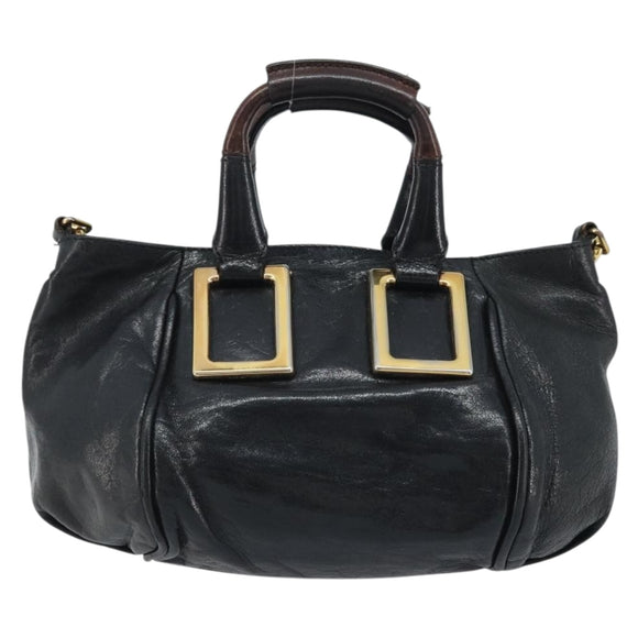 Chloe Etel Hand Bag Leather 2way Black Gold Auth BAZ546