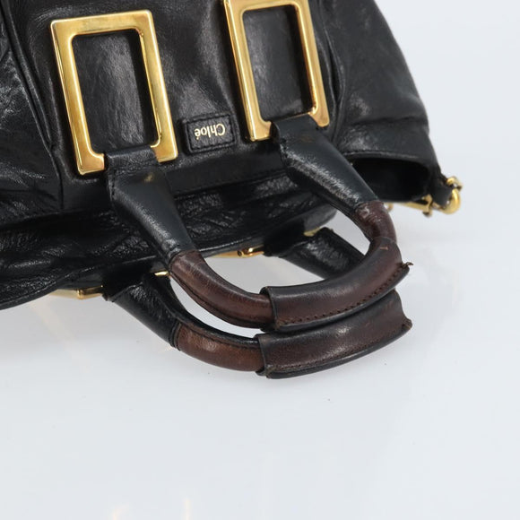 Chloe Etel Hand Bag Leather 2way Black Gold Auth BAZ546