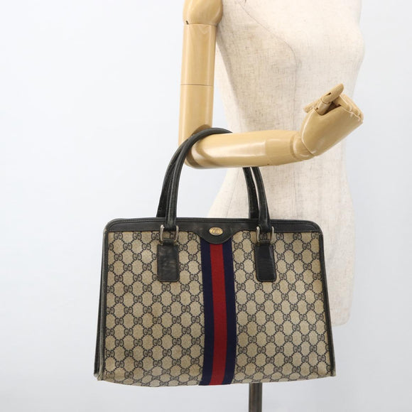 GUCCI GG Supreme Sherry Line Hand Bag PVC Navy Gold 010 378 Auth BAZ548