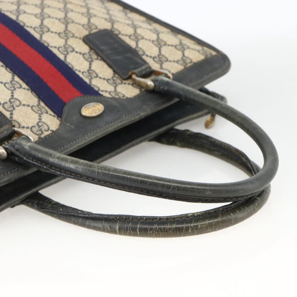GUCCI GG Supreme Sherry Line Hand Bag PVC Navy Gold 010 378 Auth BAZ548