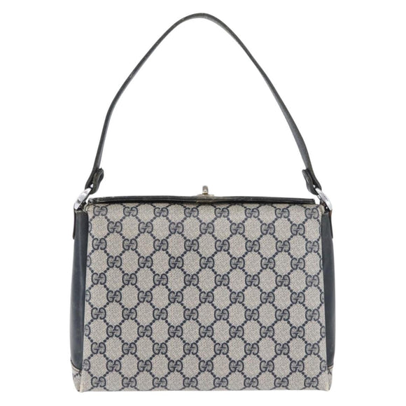 GUCCI GG Supreme Shoulder Bag PVC Navy Silver Auth BAZ550