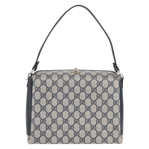 GUCCI GG Supreme Shoulder Bag PVC Navy Silver Auth BAZ550