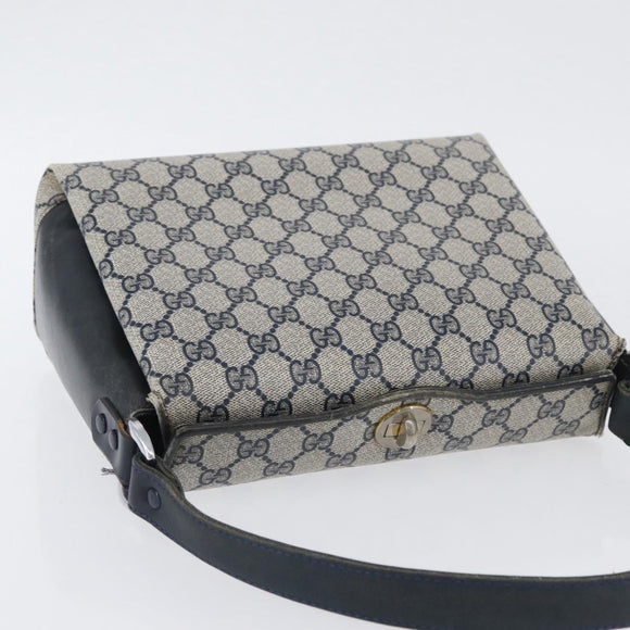 GUCCI GG Supreme Shoulder Bag PVC Navy Silver Auth BAZ550
