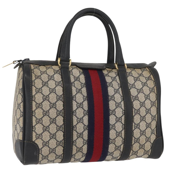 GUCCI GG Supreme Boston Bag PVC Navy Gold Auth BAZ551
