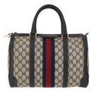 GUCCI GG Supreme Boston Bag PVC Navy Gold Auth BAZ551-2