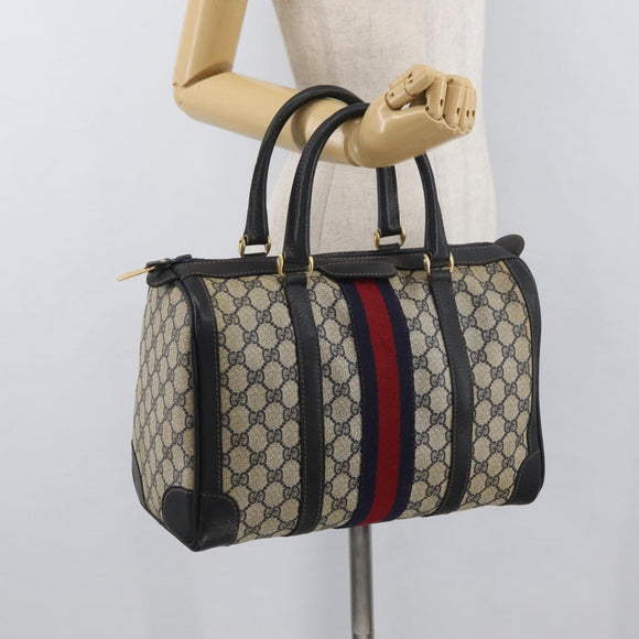 GUCCI GG Supreme Boston Bag PVC Navy Gold Auth BAZ551
