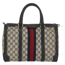 GUCCI GG Supreme Boston Bag PVC Navy Gold Auth BAZ551-3