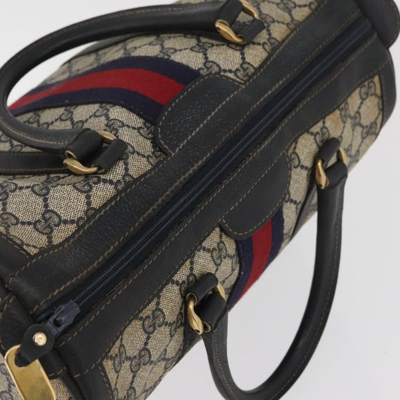 GUCCI GG Supreme Boston Bag PVC Navy Gold Auth BAZ551