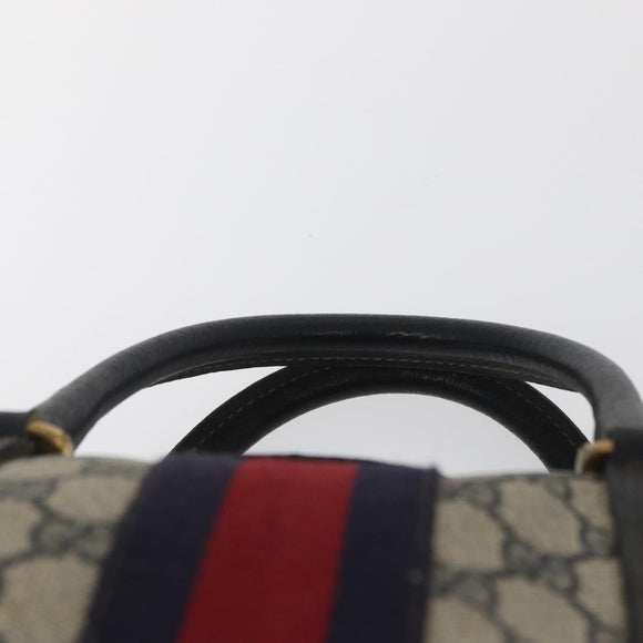 GUCCI GG Supreme Boston Bag PVC Navy Gold Auth BAZ551