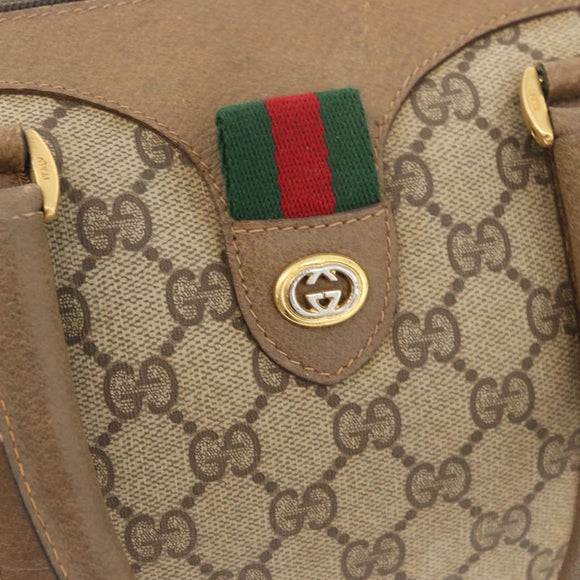 GUCCI GG Supreme Web Sherry Line Boston Bag PVC Beige Gold 40 02 006 Auth BAZ553