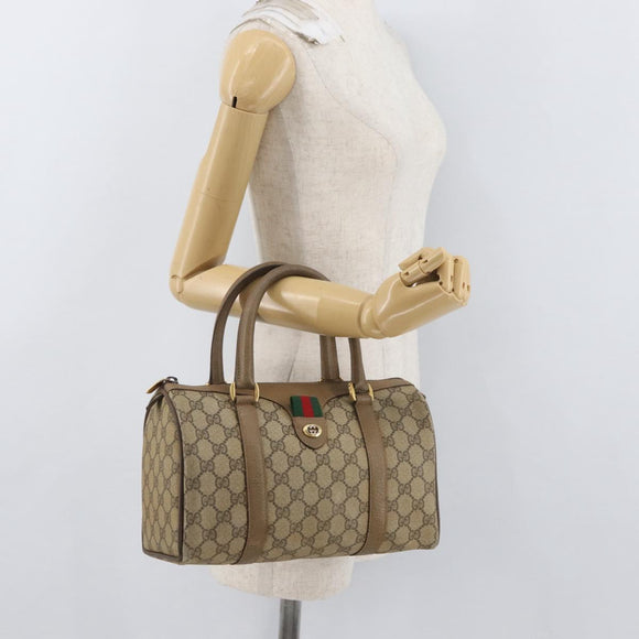 GUCCI GG Supreme Web Sherry Line Boston Bag PVC Beige Gold 40 02 006 Auth BAZ553