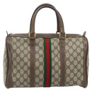 GUCCI GG Supreme Web Sherry Line Boston Bag PVC Beige 02 98 8 0468 Auth BAZ555-13