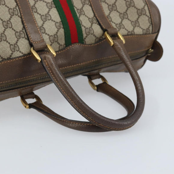 GUCCI GG Supreme Web Sherry Line Boston Bag PVC Beige 02 98 8 0468 Auth BAZ555