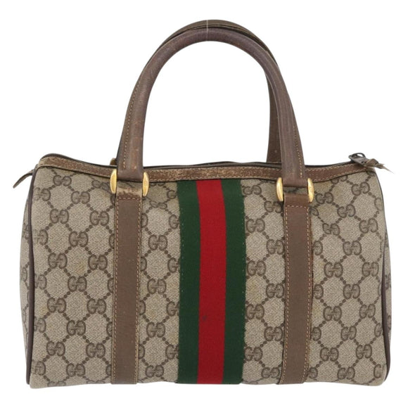GUCCI GG Supreme Web Sherry Line Boston Bag PVC Beige Gold 40 02 006 Auth BAZ556
