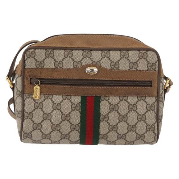 GUCCI GG Supreme Web Sherry Line Shoulder Bag PVC Beige 98 02 004 Auth BAZ558