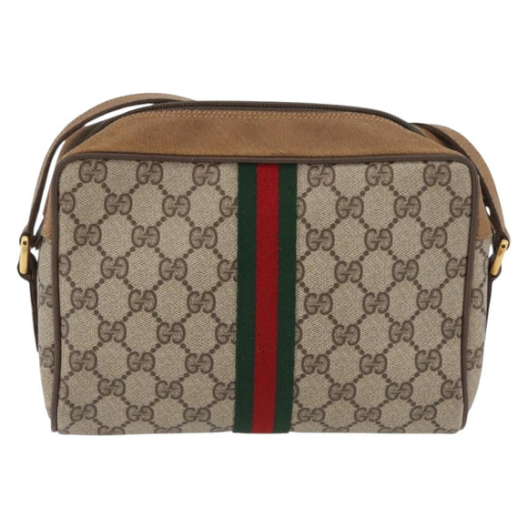 GUCCI GG Supreme Web Sherry Line Shoulder Bag PVC Beige 98 02 004 Auth BAZ558