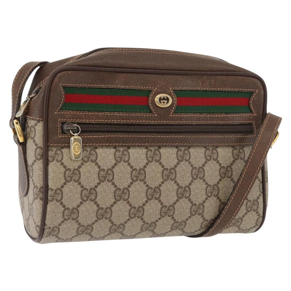 GUCCI GG Supreme Web Sherry Line Shoulder Bag PVC Beige 56 02 087 Auth BAZ559
