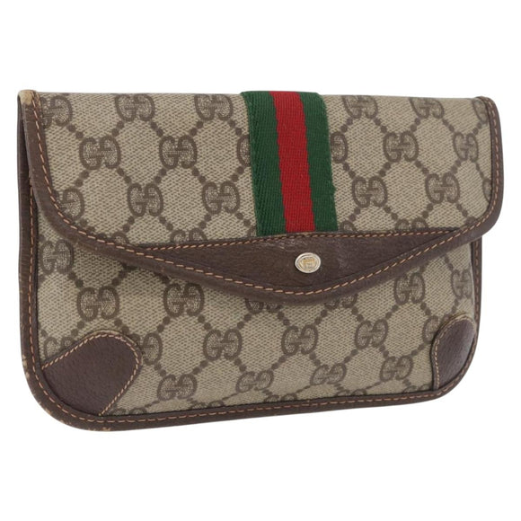 GUCCI GG Supreme Web Sherry Line Pouch PVC Beige Red 014 89 5205 Auth BAZ563